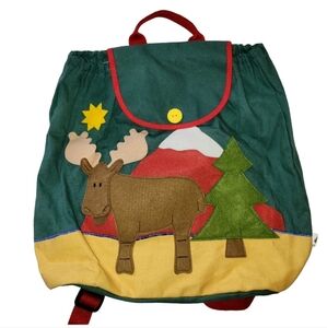 Vintage Stephen Joseph Children's Sidekick "Moose" Backpack Green Canvas NWOT